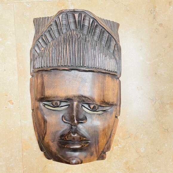 Hand-Carved African Tribal Wooden Mask Wall Hanging 12" Tall - Picture 1 of 5
